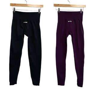 Bo+Tee Bundle of Two Pair Black Purple Sculpting Workout Leggings Size S/M